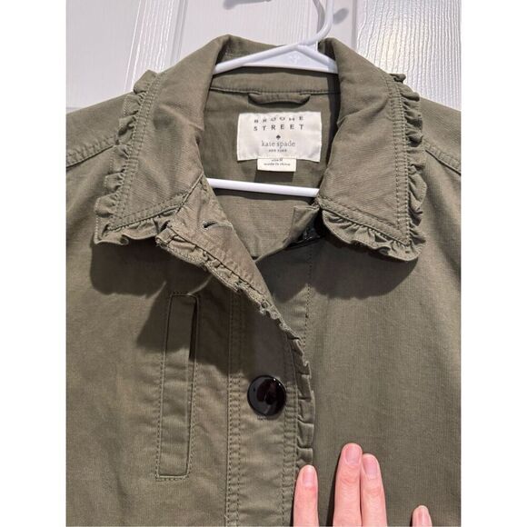 Kate Spade Broome Street Ruffle Trim & Velvet Bow Back Military Button Up Jacket - Picture 10 of 16